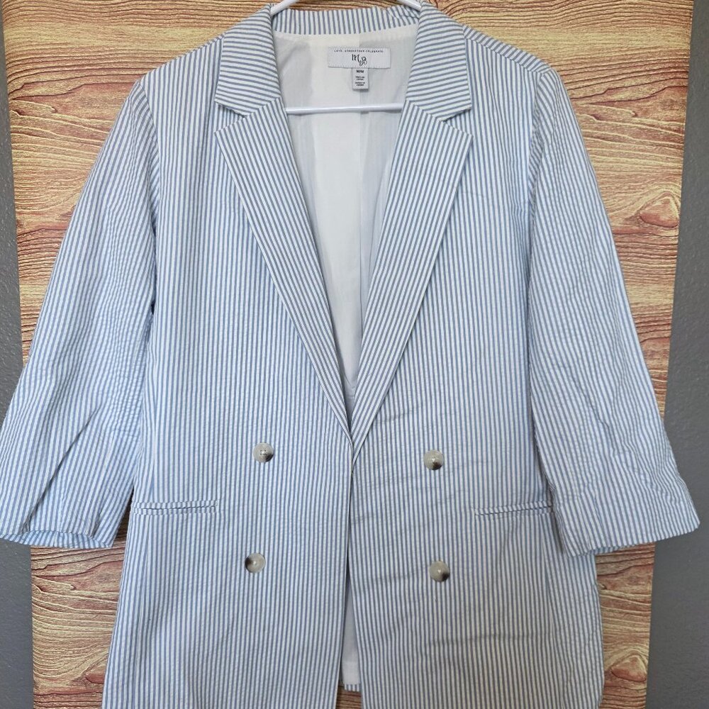 Classic Blue & White Striped Blazer – Size M Brand: MB